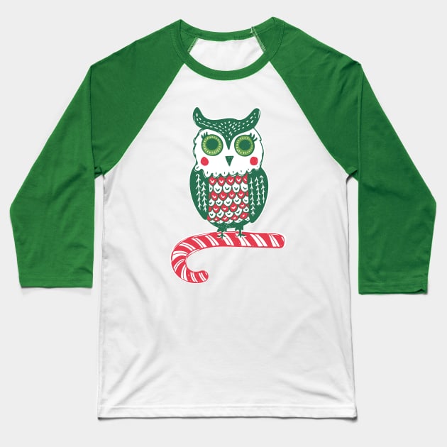 Festive Owl Baseball T-Shirt by Jackie Hurd